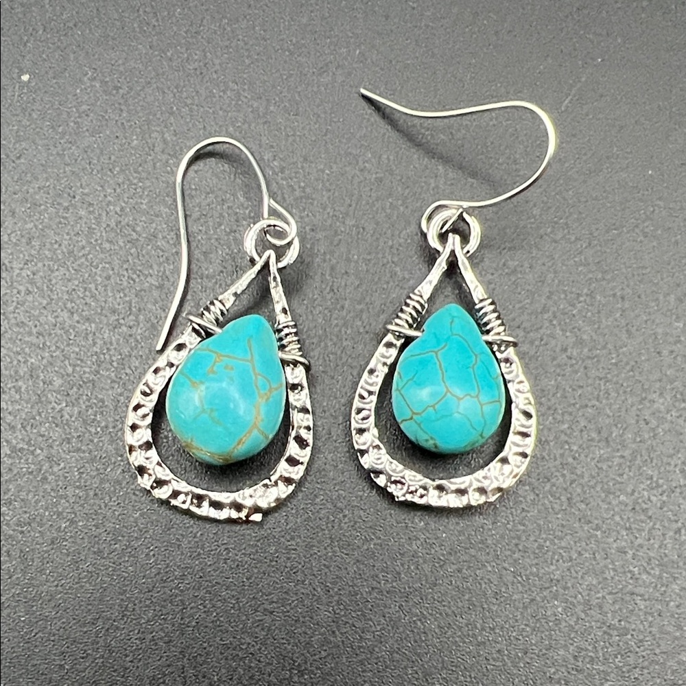 Silver and Turquoise Teardrop Earrings